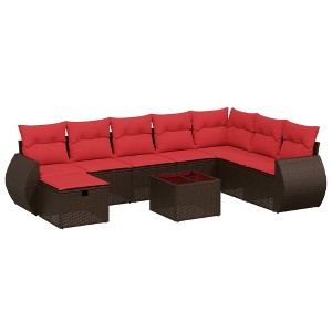 vidaXL 9 Piece Patio Sofa Set with Cushions Brown Poly Rattan - 1 of 4