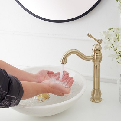 Brushed Gold Single Handle High-Arc Vessel Sink Faucet