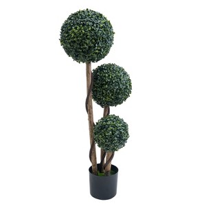Artificial Topiary Ball Tree, Faux 3 Ball Boxwood Topiary Tree in Pot, Faux Shrubs Green Plant, Artificial Plant for Home Decor Indoor Outdoor - 1 of 4