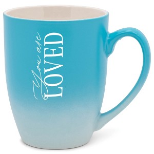 Elanze Designs You Are Loved Two Toned Ombre Matte Pale Blue and White 12 ounce Ceramic Stoneware Coffee Cup Mug - 1 of 4
