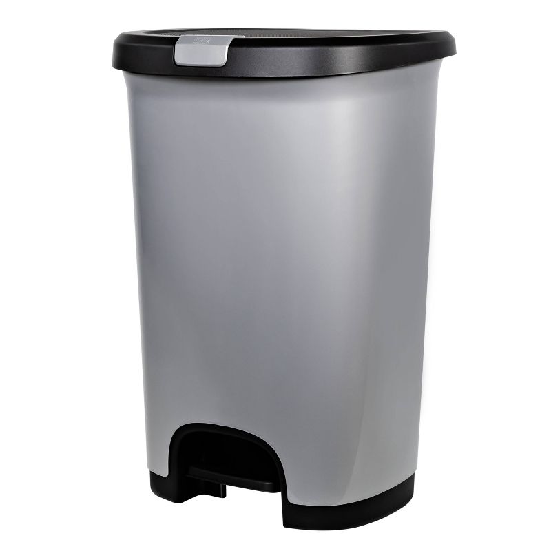 Hefty Select 12.7gal Lock Waste Step Trash Can Silver, 1 of 8