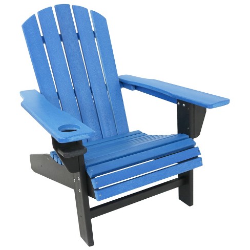 Sunnydaze Plastic All Weather Heavy Duty Outdoor Adirondack Patio Chair with Drink Holder Blue and Black