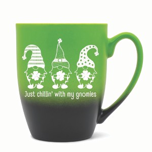 Elanze Designs Just Chillin' With My Gnomies Two Toned Ombre Matte 10 ounce New Bone China Coffee Tea Cup Mug, Green and Black - 1 of 4