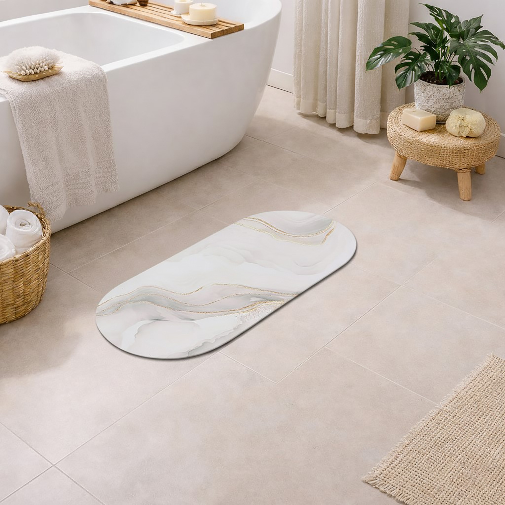 Evideco French Home Goods Marble Vein Runner Bath Mat