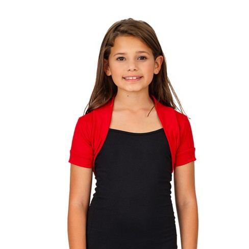 Girls Open Front Short Sleeve Cropped Bolero Shrug red xl Target