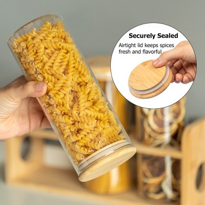 Basicwise 3 Pcs 30oz Glass Jars with Bamboo Shelf for Storing Coffee, Sugar, and Grains, Airtight Canisters for Nuts, Pasta.Ideal for Kitchen & Pantry — фото 7