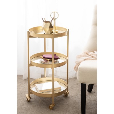 Celia Gold Round Metal 3-Tier Bar Cart with Storage