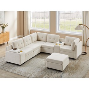 VANOMi Chenille Sectional Sofa with Ottoman - 1 of 4