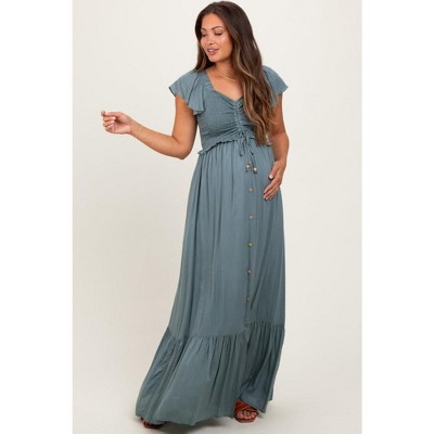 PinkBlush Sage Smocked Top Woven Maternity Maxi Dress