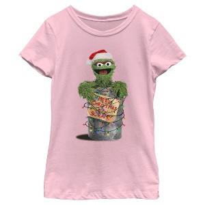 Girl's Sesame Street Oscar the Grouch Merry Christmas T-Shirt - 1 of 4