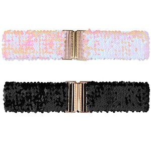 INSPIRE CHIC Women's Wide Waist Belts Interlock Buckles Sequins Decor Shinny Stretchy Belts 2 Pcs 60cm/23.62" - 1 of 4