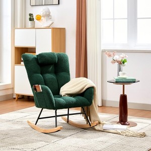 Rocking Chair Nursery Teddy, Upholstered Baby Fluffy Glider Rocker for Adults Small Spaces Indoor,Nursing Chairs - 1 of 4