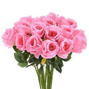 Unique Bargains Plastic Durable Realistic Bendable Artificial Roses Flowers with Long Stem 20 In 20 Pcs - 1 of 4