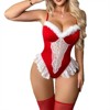 Clotth Womens Christmas Lingerie Set - Lace Bodysuit with Stockings, V Neck Holiday Babydoll Lingerie with Fuzzy Trim and Lace , Red - 4 of 4
