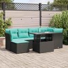 vidaXL Patio Sofa Set with Cushions Table and Stools 7 Piece Poly Rattan Acacia - Black - 2 of 4
