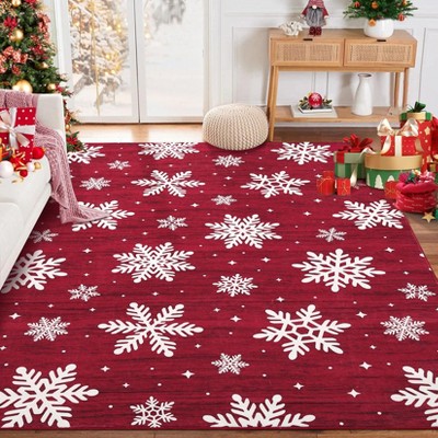 Washable Rug Christmas Rug Non Slip, Snowflake Printed Carpet