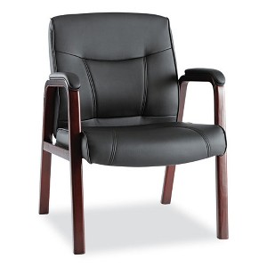 Alera Alera Madaris Series Bonded Leather Guest Chair with Wood Trim Legs, 25.39" x 25.98" x 35.62", Black Seat/Back, Mahogany Base - 1 of 4