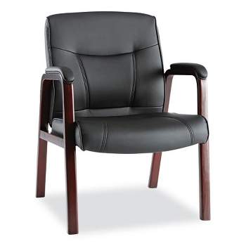 Alera Alera Madaris Series Bonded Leather Guest Chair with Wood Trim Legs, 25.39" x 25.98" x 35.62", Black Seat/Back, Mahogany Base