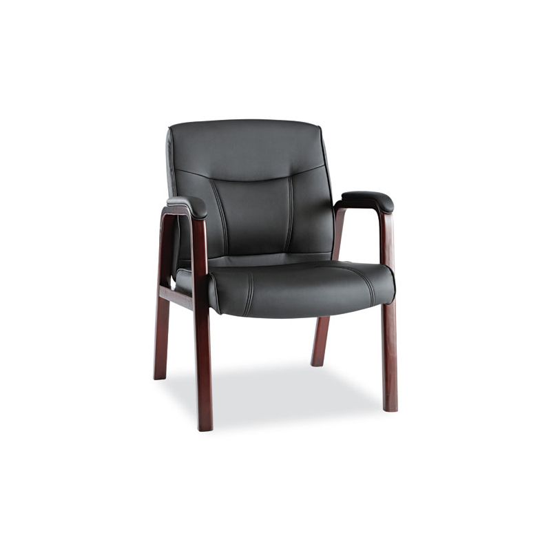 Alera Alera Madaris Series Bonded Leather Guest Chair with Wood Trim Legs, 25.39" x 25.98" x 35.62", Black Seat/Back, Mahogany Base, 1 of 8