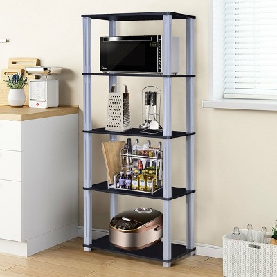 Compact 5-Tier Black PVC Veneered MDF Storage Shelf
