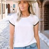 Amaryllis Women's Short-Sleeve Casual Crew Neck Trim Detail White Tee Soft Breathable Modal - 3 of 4