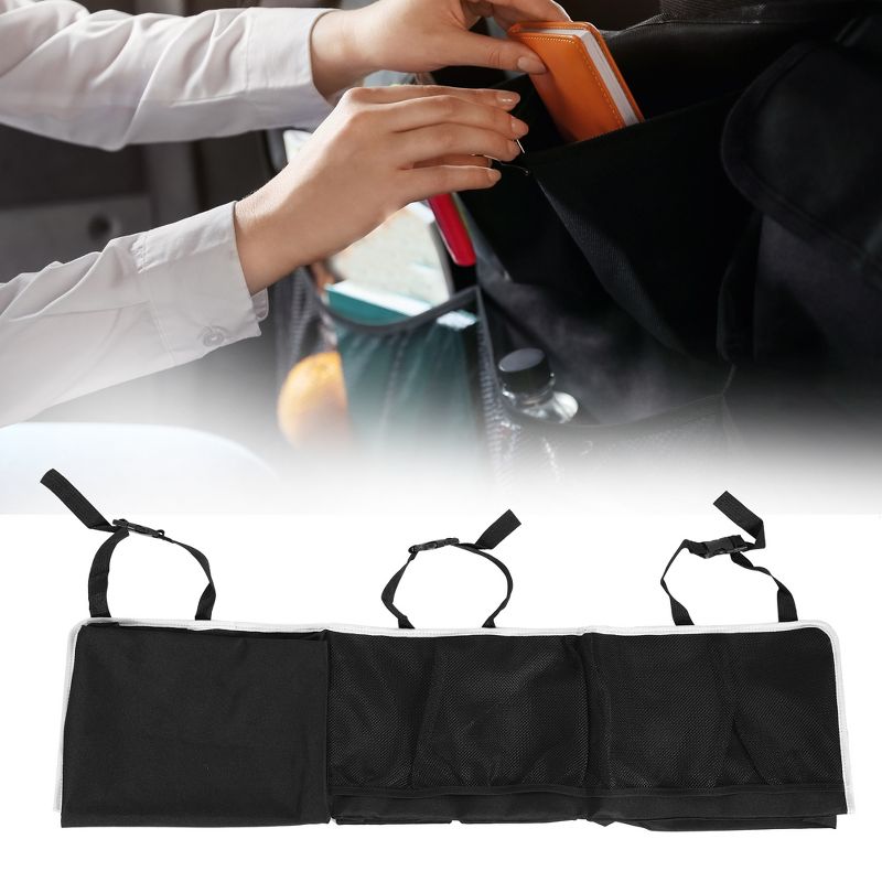 Unique Bargains Car Trunk Organizer Hanging Back Seat Cloth Storage Bag with 6 Pockets Black 39.37"x18.11", 2 of 7