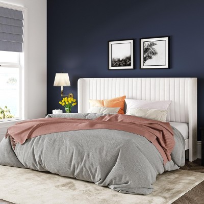 Allewie Bed Platform Frame/Velvet Upholstered Bed Frame with Vertical Channel Tufted Headboard/Strong Wooden Slats/Box Spring Optional