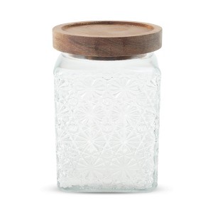 Unique Bargains 25.36oz Durable Decorative Glass Jar with Lid Clear Wood Color 1 Pc - 1 of 4