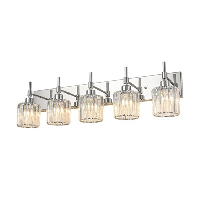 LLHZSY 3/4/5 Light Modern Dimmable Crystal Bathroom Vanity Light Wall Sconces with Crystal Shades - Black and Gold/Chrome