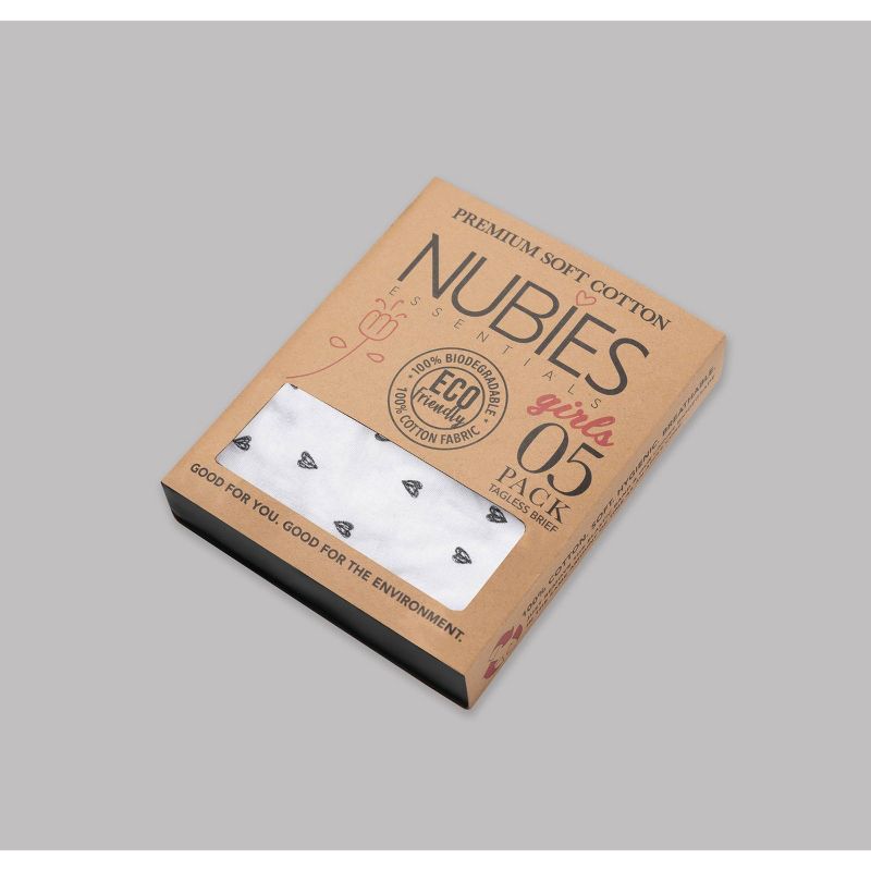 Nubies Essentials Girls' 5pk Heart Print Underwear - White, 6 of 6