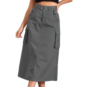 INSPIRE CHIC Women's Midi Trendy Y2K Zip High Waisted Straight Long Skirt - 1 of 4