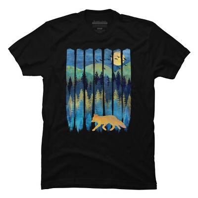 Men's Design By Humans Fox Forest Night By Maryedenoa T-Shirt