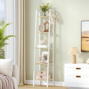 Ladder Shelf, Bookshelf Bookcase, Freestanding Corner Storage Shelve with 2 Hooks - 1 of 4