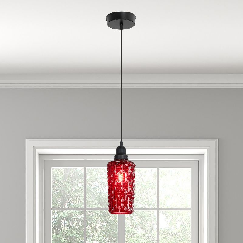 River of Goods 4.75&#34; 1-Light Apollo Glass and Metal Pendant Red, 5 of 14