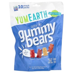 YumEarth Gluten Free Gummy Bears, Strawberry, Cherry, Mango, Peach, 10 Snack Packs, 0.7 oz - 1 of 2
