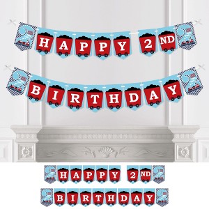 Big Dot of Happiness 2nd Birthday Railroad Party Crossing - Chugga Chugga Two Two - Steam Train Second Party Bunting Banner Decor - Happy 2nd Birthday - 1 of 4