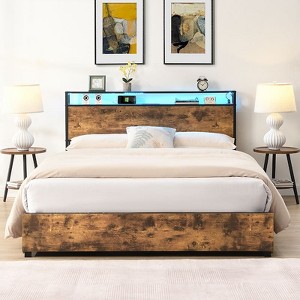 Kumasinova Queen/Full/King/Twin Bed Frame with Storage Headboard,Platform Bed Frame with with Charging Station&4 Drawers,Bed Frames for Teens,Adults - 1 of 4
