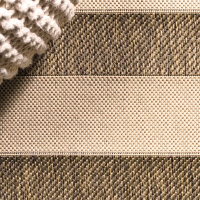 Reversible Beige and Brown Stripe Synthetic Area Rug
