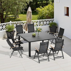 Crestlive Products 9pc Expandable Aluminum Outdoor Dining sets for 6-8 58" Extendable Patio Table Adjustable Rectangular Square Table with Chairs - 1 of 4