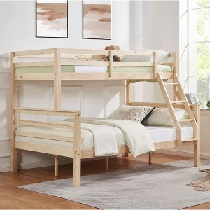 Twin over Full Bunk Bed with Ladder – Wooden Frame with High Guardrails for Kids – No Box Spring Needed – Sturdy and Space-Saving - 1 of 4