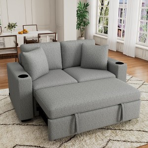 Pull-out Sofa Bed Loveseat Couch Chaise Lounge Sleeper Sofa Bed 2-seater Sofa Chair with Cup Holders & USB Ports - ModernLuxe - 1 of 4