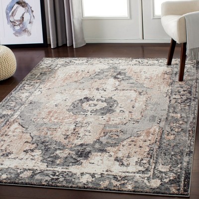 Bowen Charcoal and Beige Synthetic Fur Rectangle Area Rug 4'3" x 5'7"