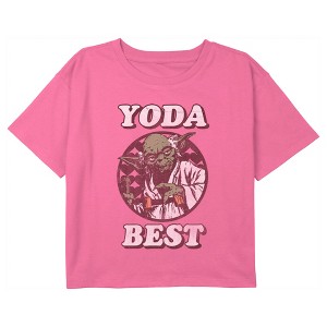 Girl's Star Wars Valentine's Day Yoda Best Distressed Crop T-Shirt - 1 of 3