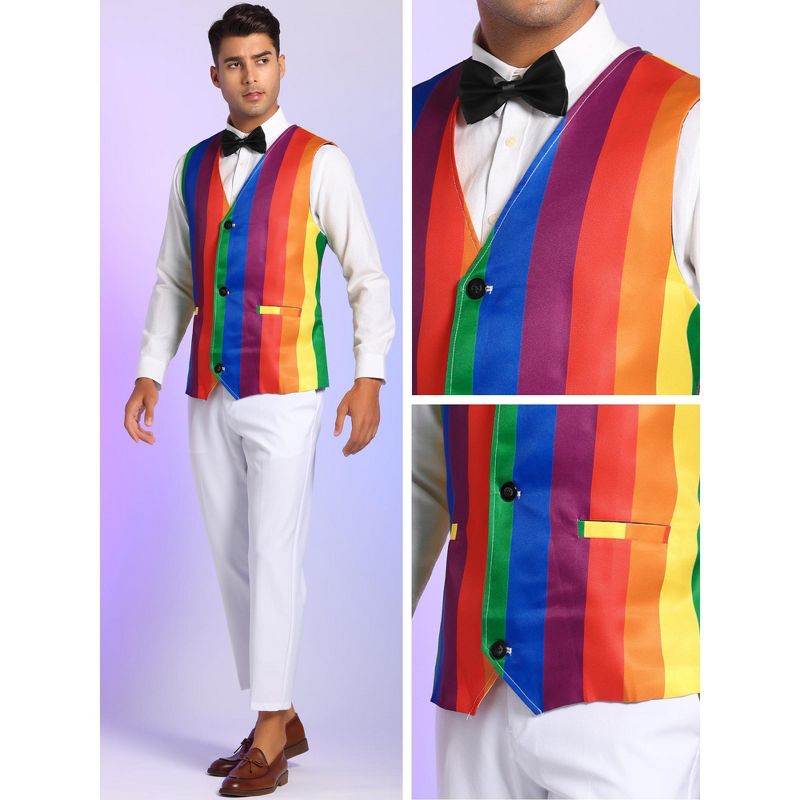 Lars Amadeus Men's Slim Fit V Neck Sleeveless Color Block Rainbow Stripes Suit Vest, 5 of 6