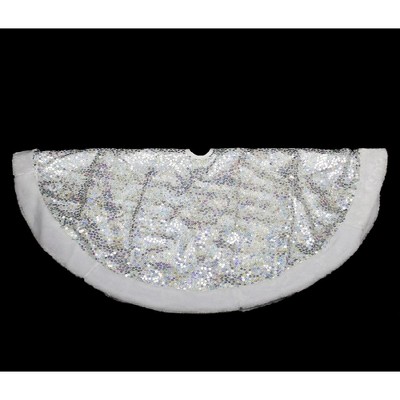 Northlight 48" Shiny Silver Holographic Sequined Christmas Tree Skirt with White Faux Fur Trim