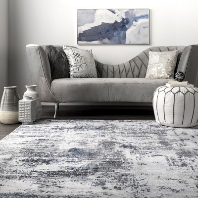 Reversible Abstract Gray Synthetic 4' x 6' Easy-Care Area Rug