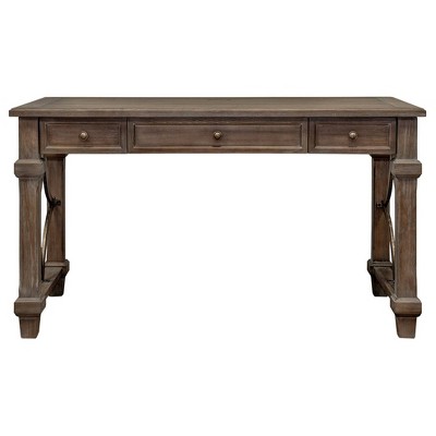 Gray Wood Home Office Desk with USB and Power Outlets