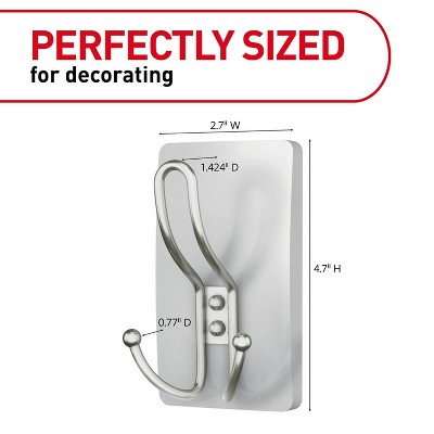 X-Large Satin Nickel Triple Hook with Adhesive Strips
