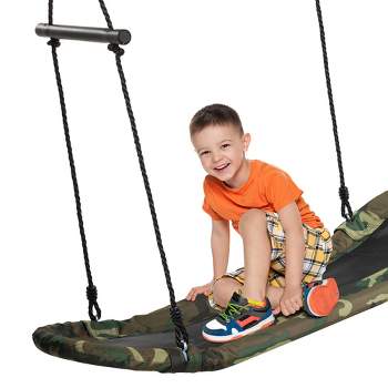 Costway Saucer Tree Swing Surf Kids Outdoor Adjustable Oval Platform Set w/ Handle Blue\Green\ Colorful\Camouflage green