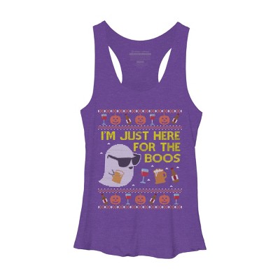 Women's Design By Humans Funny Here For The Boos Ugly Halloween Sweater By DragonTee Racerback Tank Top